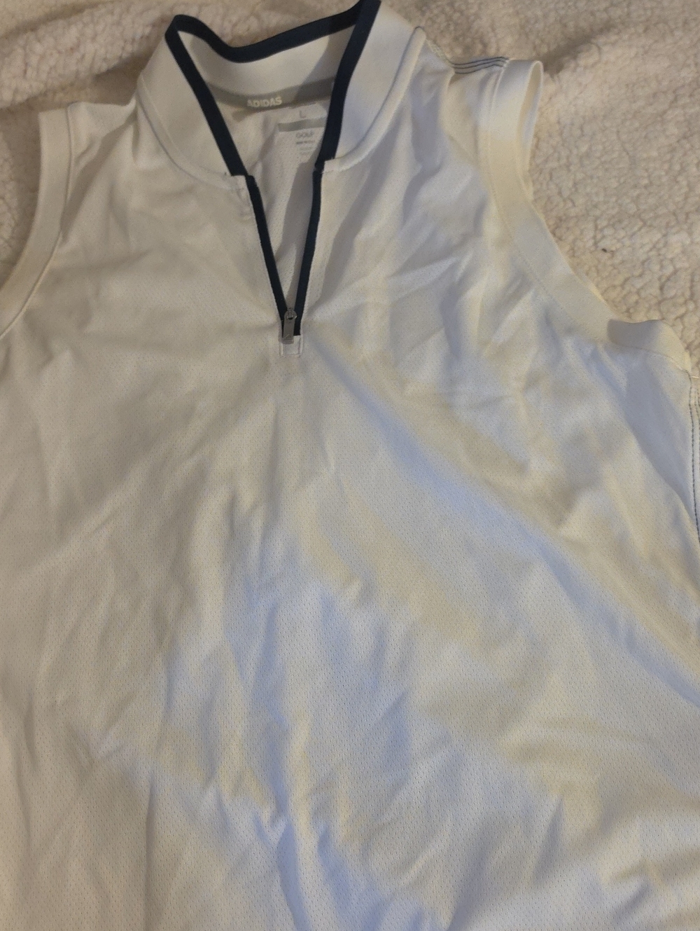 Nwt adidas White Sleeveless Quarter-Zip Tank with Navy Trim Womens $50.